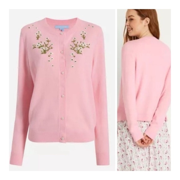 NWT Hill House Audrey Wool Floral Embroidery Cardigan & Top- Matching Set Sz M - Picture 5 of 16